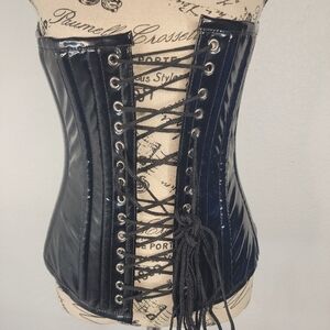 Burleska Sz US 4- 6 (24) Corset Top Brocade Overbust Black Laced Up Lattex